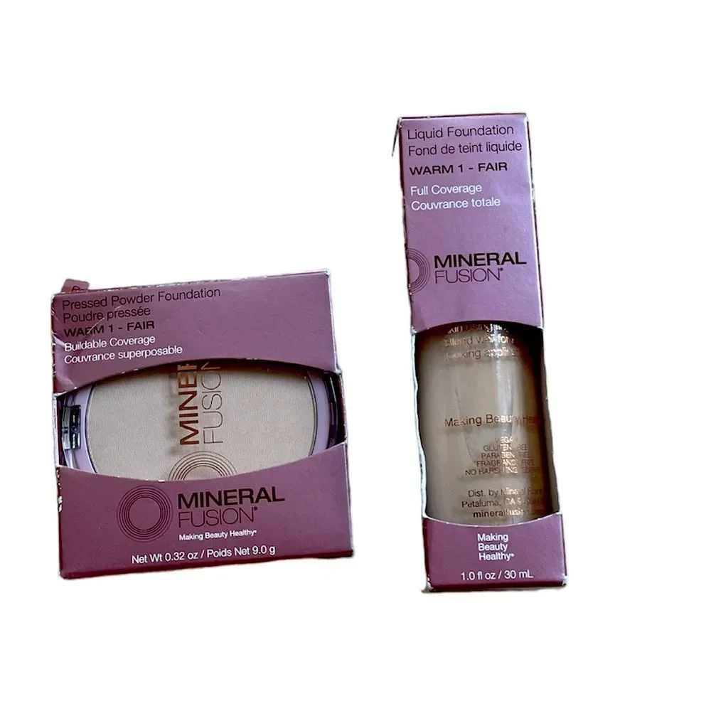 Mineral Fusion Liquid Foundation Warm 1- Fair Full Coverage & Pressed Powder